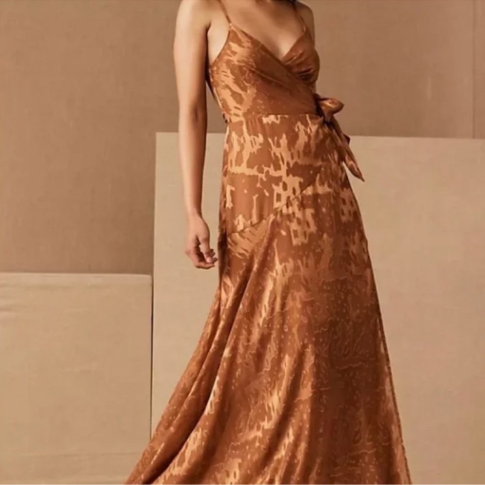 BHLDN Anthropologie Hutch Aldean long wrap dress in rust gold XXL